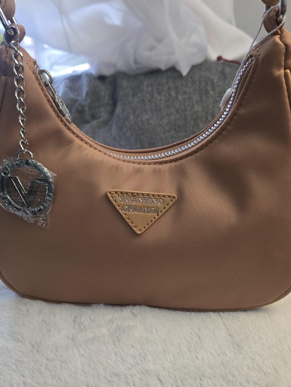 Valentino Orlandi Tan Shoulder Bag with Silver Charm